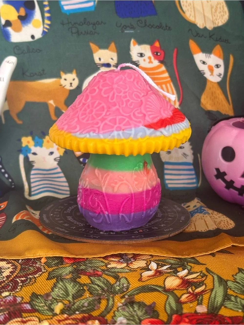 Rainbow Floral Mushroom Candle